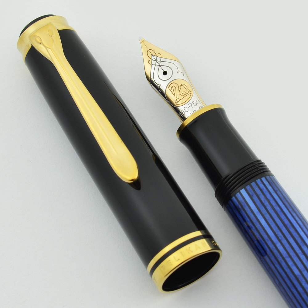 Pelikan M800 Souveran Fountain Pen - Blue and Black, OB Oblique